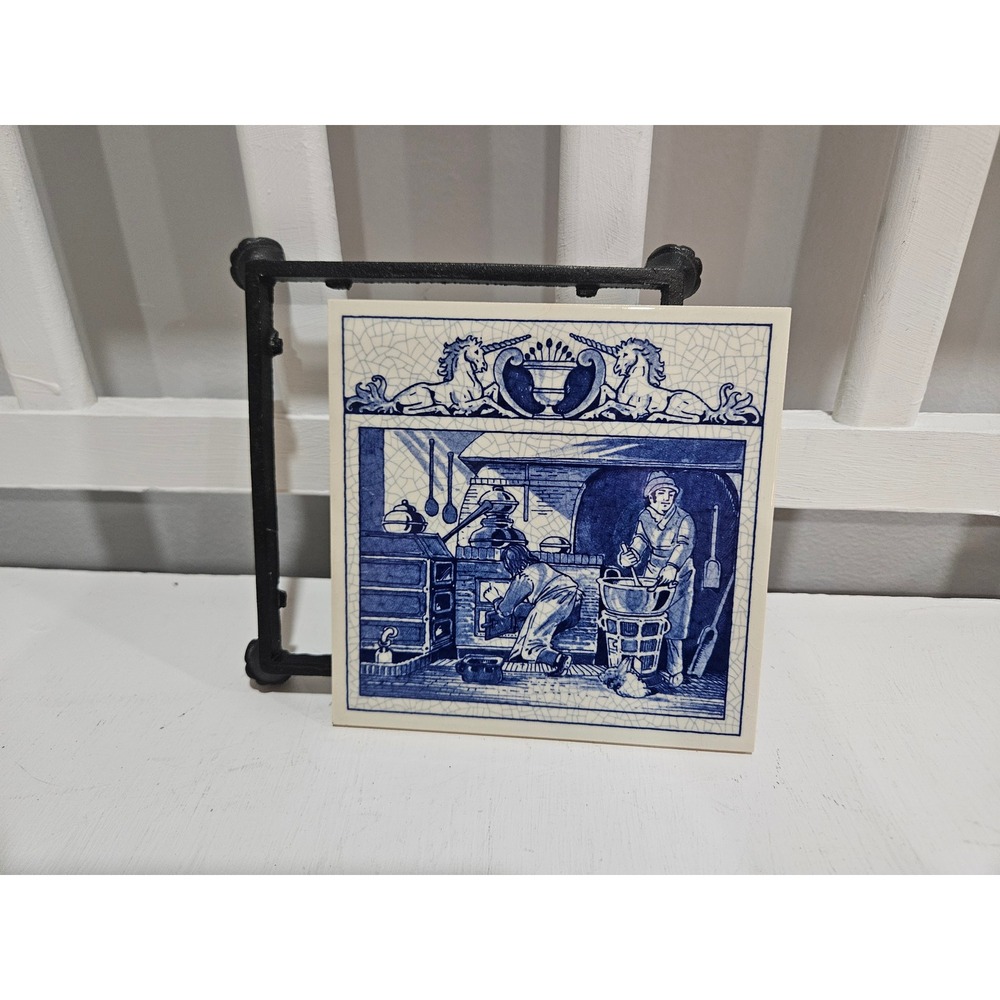 Vtg Delft Holland Pharmacy Tile "The Pharmacist's Laboratory" Burroughs Wellcome